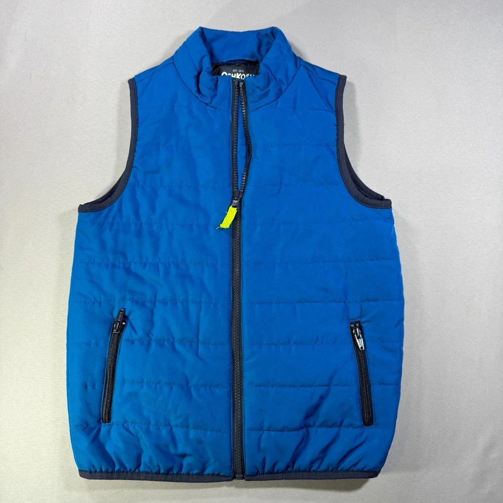 OshKosh Bgosh Kids Blue Puffer Vest Size 7 Quilted Full Zip Sleeveless Jacket